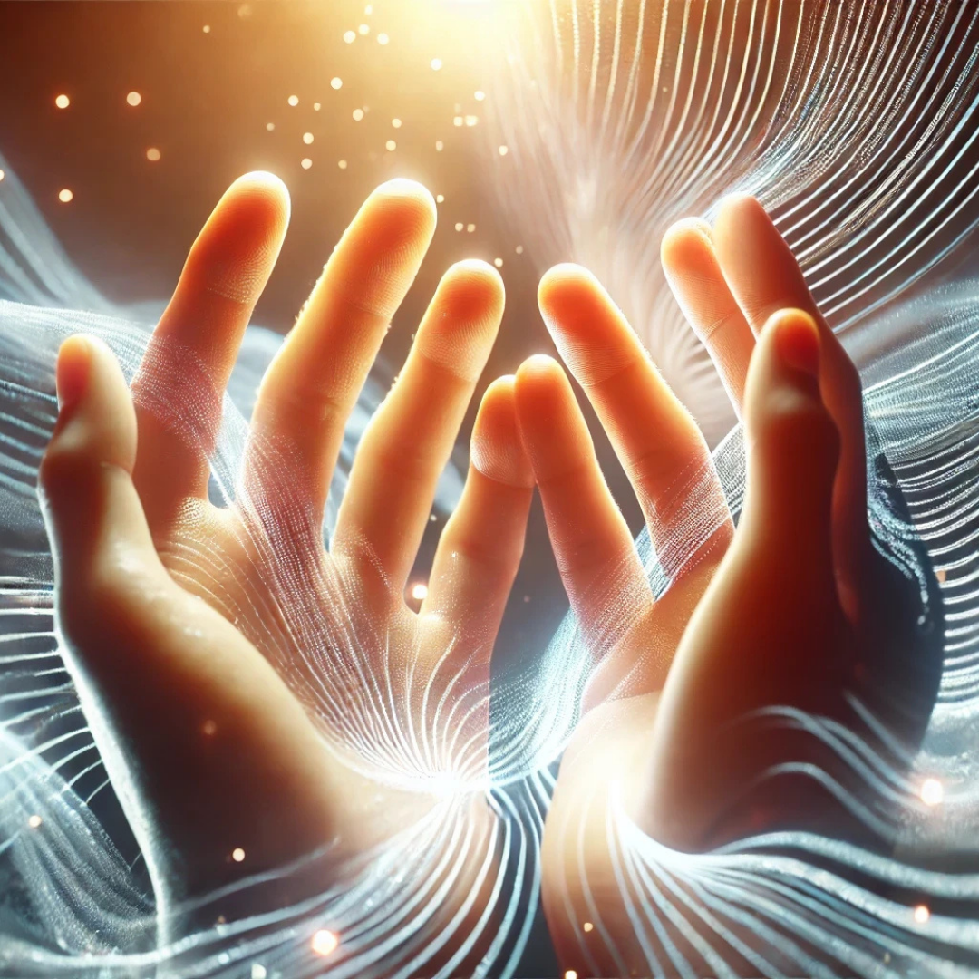 Two hands experience energy waves